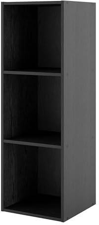 Homes: Inside + Out Apexa 3-Cube Storage Organizer Shelves, Stackable Wood Bookcase Fits Cubby Bins for Organization, Dorm Teen Room Decor & Home Office, Black