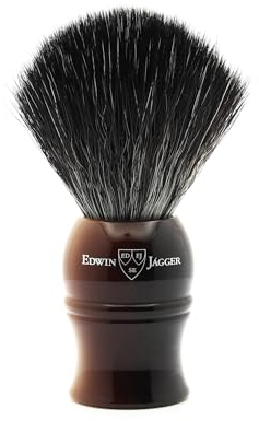 Edwin Jagger 1EJ332SYN Classic Black Synthetic Fibre Eco-Friendly Vegan Exfoliating Shaving Brush for Shaving Cream or Shaving Soap for Men and Women (Imitation Light Horn)