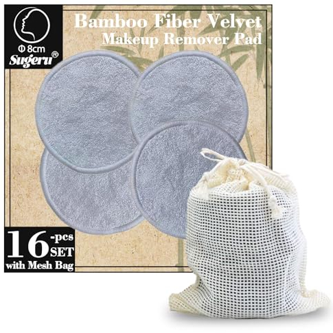 Sugeru®16pcs Abschminkpads aus Bambusfaser Wiederverwendbar Waschbar mit Wäschesack,Wiederverwendbare Wattepads,Abschminktücher für Meisten Hauttypen,Make up Entferner Pads,Hautschonend,Weich (Grau)
