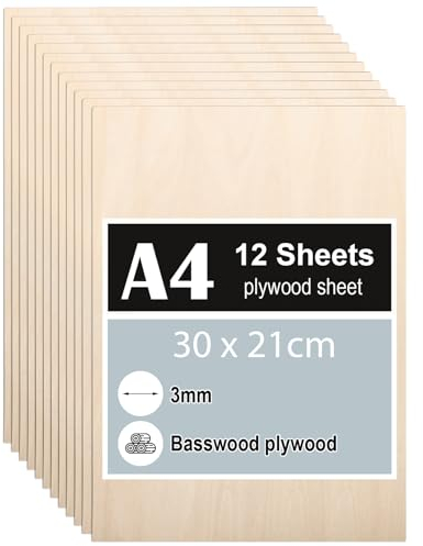 12 Pièces Contreplaqué 3mm, Feuilles de bois de tilleul 30 x 21cm, Panneau Feuille Découpe Laser, Planche Bois pour Pyrogravure, Gravure, projet de bricolage, Maquette