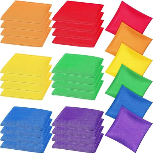 24 Pcs Cornhole Bean Bags Set for Tossing, 15 x 15cm All-Weather Nylon Toss Bags, Regulation Size Cornhole Bags for Outdoor Yard Games, Parties & BBQ