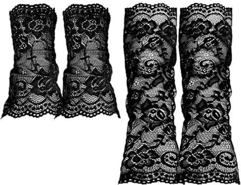 Regerly Gants en Dentelle, 2 Paires Gants Sans Doigts en Dentelle pour Femmes, Noir, Polyester et Dentelle, Taille Unique, Accessoires de Costume de Soirée de Mariage de Mariée