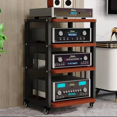 ZIUSFAC Armoire De Rangement Multimédia Mobile Rack Audio Au Sol Support Multimédia AV Etagère En Bois Réglables À 3/4/5 Niveaux Media Stand Pour Téléviseur Composants Audio Vidéo Équipement Stéréo(Bl