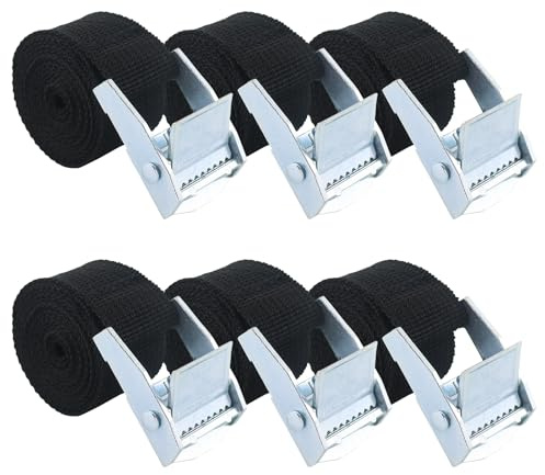 6 Pcs Ratchet Tie Down Straps With 1 Drawstring Bag Set, Heavy Duty Lashing Belts, Adjustable Bike Rack Straps, Roof Rack Straps, Mattress Straps for Motorcycle, Trucks, Luggage 1m x 25mm(Black)