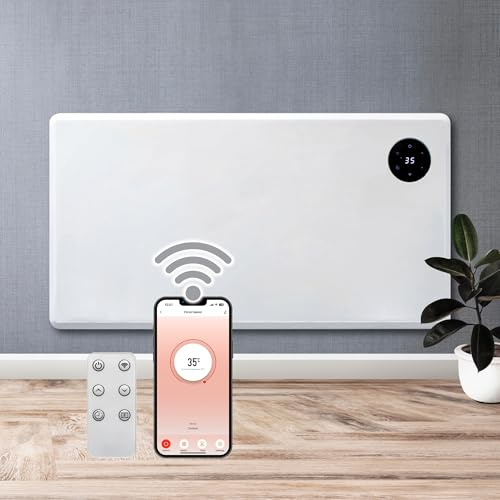 Purus 1500W White WIFI Smart App Control, Electric Radiator Heaters for Home, Bathroom Safe Electric Heater Setback Timer Lot 20 & Thermostat Control, Wall Mounted or Floor Standing with Controller