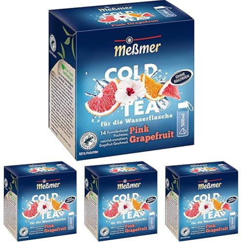Meßmer Cold Tea Pink Grapefruit | Für die Wasserflasche | ohne Zucker | ohne Kalorien | Alternative zu zuckerhaltigen Getränken wie Limonade oder Saft | 14 Pyramidenbeutel (Packung mit 4)