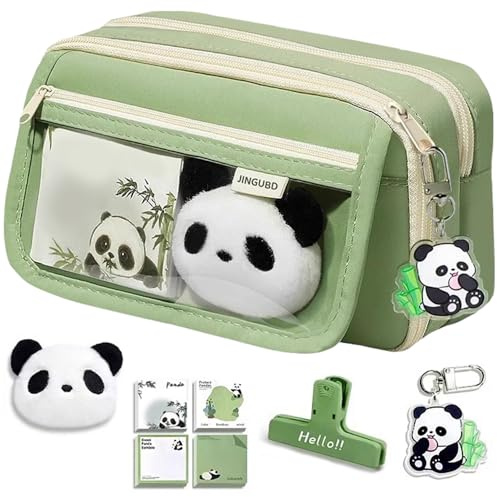 YGCHEN Panda Astuccio Portamatite Cartoleria Organizer Verde Astuccio per Matite Grande Capacità Cassa di Matita Studenti Ufficio Forniture, Portachiavi, Spilla, Blocchetti Memo Adesivi, Bulldog Clip