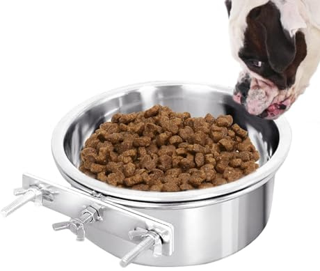 Gamelle D'extérieur pour Chien - Gamelle d'eau pour Chenil, Bol De Nourriture pour Cage À Chien en Acier Inoxydable avec Support | Bol d'eau en Caisse avec Support, Bol d'alimentation Confortable