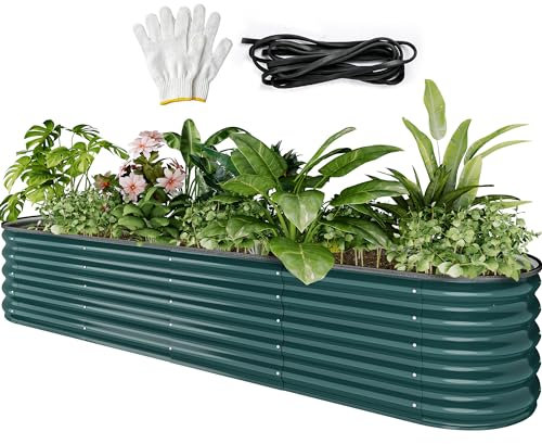 YITAHOME Outdoor Raised Garden Bed Kit 240x61x43cm, Raised Beds Thickened Zinc-Aluminum-Magnesium Stainless Steel Metal Raised Beds for Garden with Safety Rubber for Vegetables Flowers Fruits (Green)