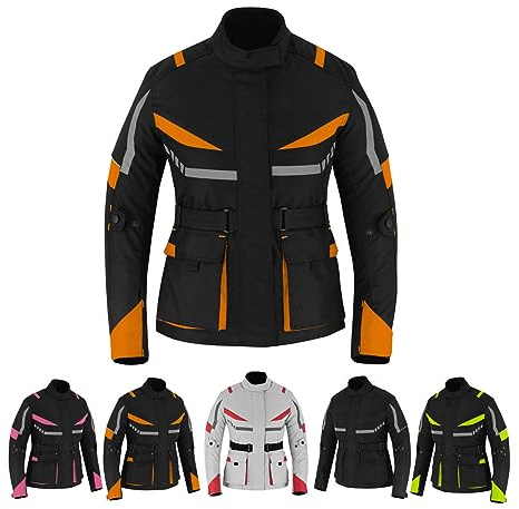 Hive Moto Womens Motorcycle Biker Jacket Ladies Waterproof Cordura Coat Motorbike CE Armour Girls Motocross Vest (US, Alpha, Large, Regular, Regular, Orange)