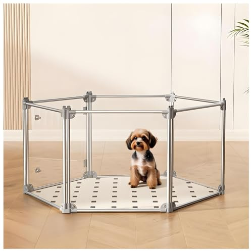 Pet Playpen，Lightweight Dog Playpen，Puppy Pen With Door，Indoor/Outdoor Dog Playpen，Transparent Fence, Free Assembly, Strong And Stable, With A Wide Range Of Uses(Silver,63CM/24.8IN_8 PIECES)