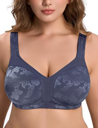 WingsLove Women's Full Coverage Minimizer Bra Plus Size Wireless Non Padded Wide Straps Comfort Everyday Bras (Gray Blue,36H)