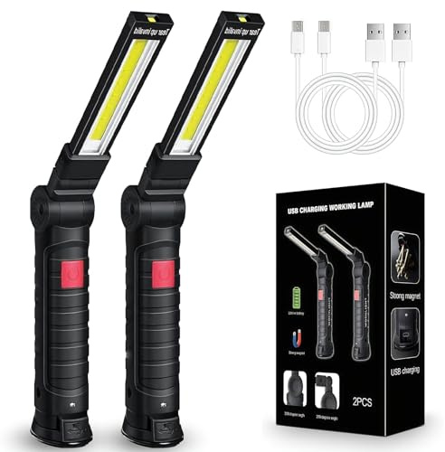 VOBOR 2Pcs Lampe de Travail LED Rechargeable, 5 Modes, Base Magnétique et Crochet, Baladeuse LED Mecanicien Ultra Lumineuse, Pour Garage, Camping, d'urgence, etc Foret Carrelage 3-12mm