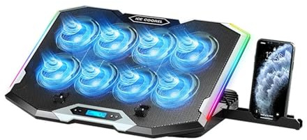 ICE COOREL Gaming RGB Laptopkylare 12-18 Tums LED-skärm Laptopkylplatta 3500 RPM 8 Fläktar 2 USB-portar Laptopkylare Stativ