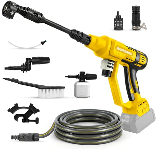 Lavadora inalámbrica de alta presión portátil compatible con Dewalt 20 V 18 V (sin batería), herramienta de lavado a presión de 60 bar con boquillas de oración 6 en 1, botella dispensadora de jabón