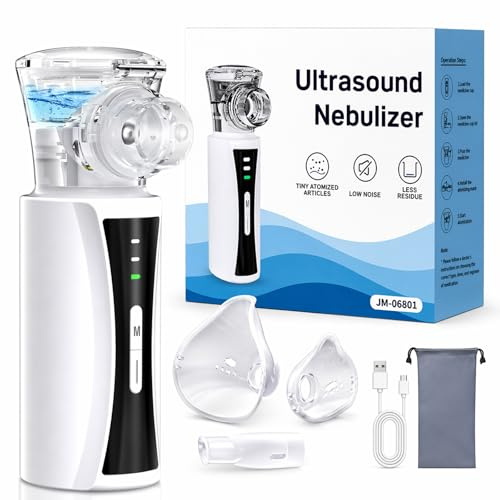Aerosol Portatile Silenzioso Macchina Aerosol per Adulti e Bambini Aerosol Ultrasuoni Ricaricabile Nebulizzatore Inalatore con 2 Maschere e Boccaglio per Viaggi e Uso Domestico