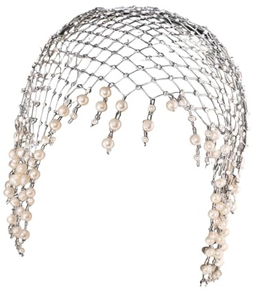 Brudpärl huvudbonad med draperade pärlslingor, silvertonad kedja Mesh hårnätaccessoar för bröllopsceremoni, feststyling och porträttbruk Brudkedja Pärlbeaded hårkåpa Bröllopsporträtt