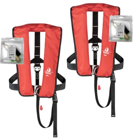 Set di 2 12skipper giubbotti di salvataggio automatici 300N ISO UML con imbragatura incl. 2 kit di manutenzione, rosso