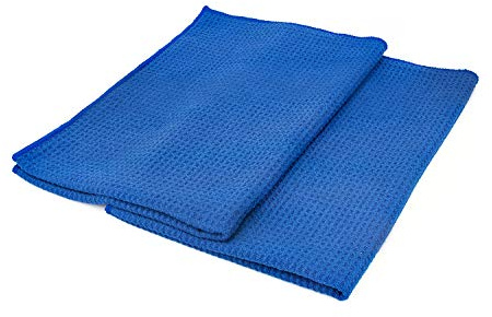 The Rag Company - Standard Waffle Weave Microfiber Towels (2-Pack) Detailing, Window, Glass and Drying, Wax & Polish, Lint-Free, Streak-Free, 370gsm, 16in x 24in, Royal Blue