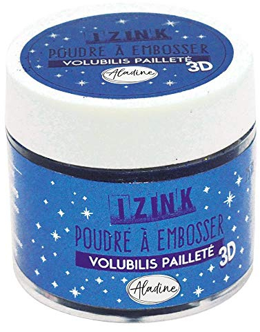 Aladine - Izink Volubilis Glitter präglingspulver - prägling med paljetter - 3D-volymeffekt för scrapbooking och kreativ korttillverkning - glittrig blå Relief Scrap - 25 ml burk