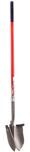 Root Slayer 23211 XL Round Point Digging Shovel for Gardening, Soil Removal, and Yard Work, Fiberglass Shaft, Steel Spade, Red