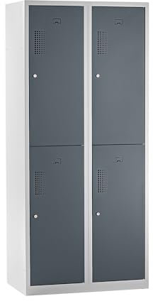 EUROKRAFT | Vestiaire à Deux étages Amsterdam | 2 Compartiments | Largeur 800 mm | 4 Cases | Gris Clair/Gris Basalte
