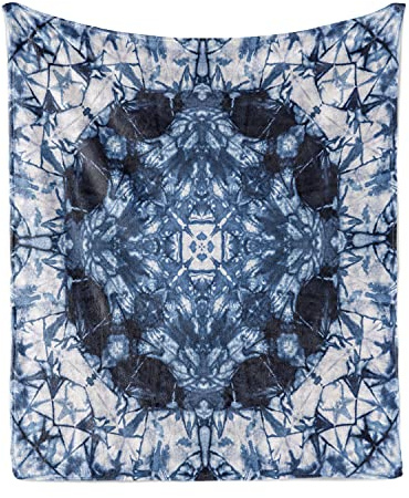 Ambesonne Psychedelic Throw Blanket, Microcosm Motif Generated with Digital Large Volume Active Rough Effect, Flannel Fleece Accent Piece Soft Couch Cover for Adults, 60 x 80, Royal Blue White