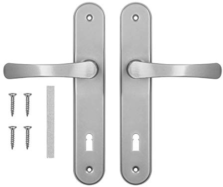 ADGO Maniglia per Porta Set di Maniglie per Porta con Serratura 72 mm Pan di Spagna, Maniglia in Alluminio, Rosetta in Acciaio Zincato a Polvere, Sinistra e Destra, Set di Viti di Montaggio, Argento