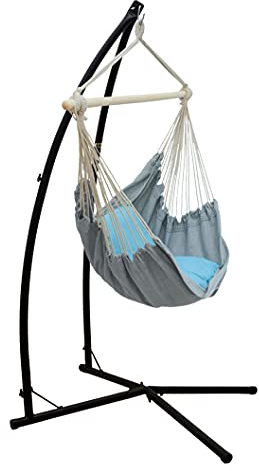 AMANKA Hängestuhlgestell mit Hängesessel - 215cm Metallgestell bis 120kg - Hängestuhl mit 2 Kissen