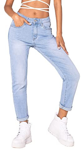 Nina Carter P189 Damen Mom Fit Jeanshosen High Waist Straight Jeans Used-Look Waschungseffekt (Himmelblau (P189-6), M)