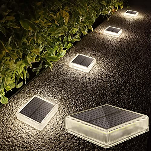Lacasa 4pcs Luces Solares LED Exterior Jardin Deck, Luz Solar Exterior Suelo, Blanco 4000K 40LM, IP68 Impermeable Lampara Solar Iluminación para Caminos Terrazas Piso