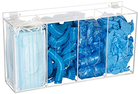 SEANADO Hårnät och skoskydd dispenser engångsmask akryl förvaring 4 behållare plast handske lådhållare klar stående/väggmontering organiseringsverktyg – laboratorium, kök och restaurang