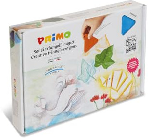 PRIMO - Crayones de Cera de Colores 8 Colores Intensos Niños +3 Años Triangulares, Resistentes y Duraderos + 6 Plantillas, Papelería y Manualidades, no Ensucian las Manos, Vuelta al Cole Made in Italy