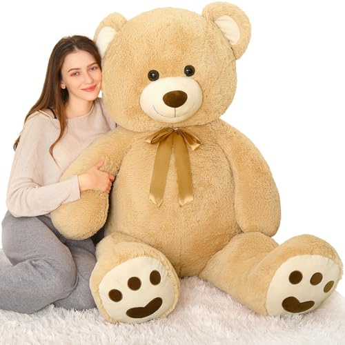 MorisMos 120cm Giant Teddy Bear, XXL Brown Teddy Bear Big for Girlfriend, Large Fluffy Teddies Soft Toy 1.2m Cuddly Plush Bear Present for Kids Wife Birthday Christmas Deco