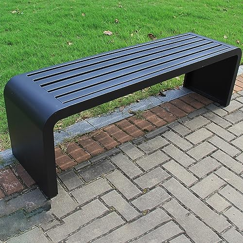 Trädgårdsbänk Utomhus, Uteplats Backless Bänk, Vattentät Metall Park Bench, 2-3-sits, Galvaniserad stålram Fritidspark Uteplats för trädgård, gräsmatta, veranda (Färg: Svart, Storlek: 100x40