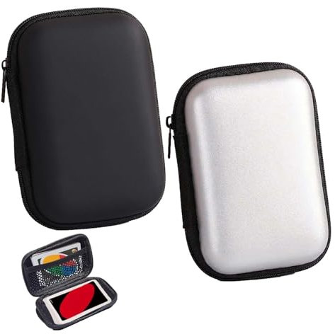 ARROMI 2 Stück Spielkarten Box, Kartenbox Spielkarten, Spielkarten Etui, Geschenk für Jungen oder Mädchen,Für Leicht Zu Tragen, Spielkarten Tasche für Karten, Kopfhörer (Silber, Schwarz)