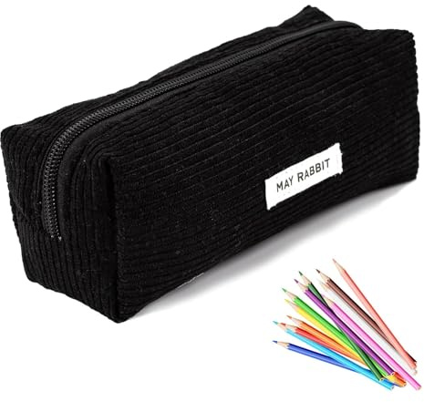 YueJieSelected trousse à crayons, esthétique pour garçons et adultes, fournitures scolaires pour adolescents, grande trousse d'écolier, Noir, Simple