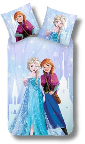 MTOnlinehandel sängkläder 135 x 200, Frozen barnsängkläder flickor sängkläder frost snöflinga prinsessa, 100 % bomull, 1 x örngott 80 x 80 + påslakan 135 x 200 (Anna & ELSA)
