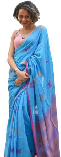 INDIEN GJORD PURE KHADI-DJUR BUTIK SHAREE FÖR KVINNOR 5,5 m SAREE MED 0,8 M BLUSPICES AV SAPTAK FASHION-7599, flerfärgad, one size