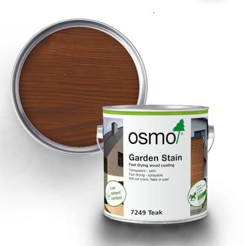 Osmo Garden Stain, waterbased, sprayable, Weather-Resistant and UV Stable, Transparent Coloured, Satin Wood Coating for The Exterior (7249 Teak, 2.5 litres)