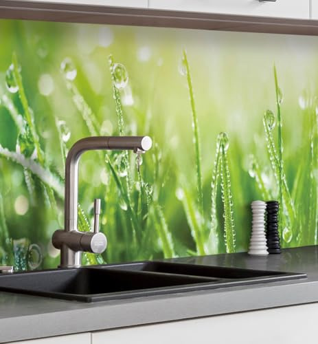 MyMaxxi Küchenrückwand selbstklebend - Matte, versteifte Spritzschutz Folie als günstige Alternative zu Glas, einfache Montage & leichte Reinigung - 60 cm hoch - Motiv: Wiese 340 x 60 cm