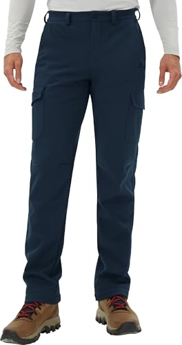 Pantalón Pioneer Camp para hombre, impermeable, tipo cargo, térmico, transpirable, forrado, con 5 bolsillos utilitarios, resistente al viento, para invierno, de exterior, azul marino, S