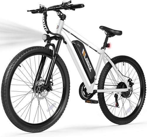 ESKUTE Electric Bike for Adults – 27.5 Mountain E-Bike, 21-Speed, 1200W Peak Brushless Motor 28MPH, 48V 10.4Ah Removable Battery, Up to 55 Miles Range, Step Over Commuter E-MTB,White