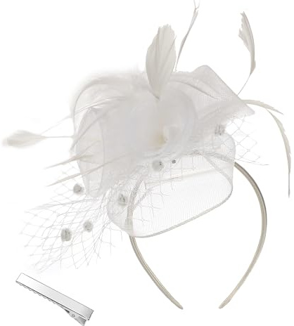soul young Femmes Fascinator Chapeau Bandeau Fleur Mesh avec Plumes Clips