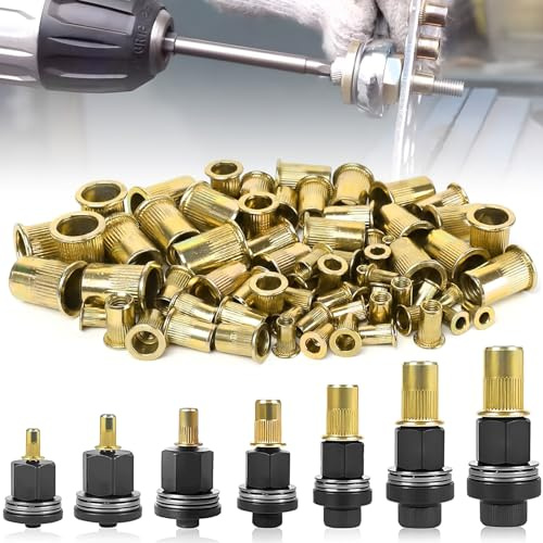 Set di 7 pinze per rivetti con 70 dadi, pinze per rivetti filettati per M3 M4 M5 M6 M8 M10 M12, utensili per rivetti a mano, set per metallo, acciaio, lamiera e fissaggio per tubi