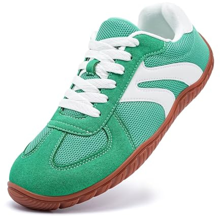 JUJIAOSO Barefoot Shoes Wide Casual Lace Up Retro Zero Drop Fashion Sneakers for Women Men(White Green,UK 11)