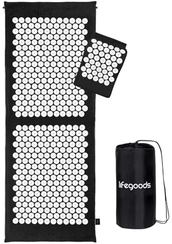 LifeGoods Akupressurmatte XL Mit Kissen - Akkupressmatte - Akkupressurmatte+ - Akupressur Matte - Akupunktur Matte - Massagematte - Rücken - Stachelmatte - Fakirmatte - Nagelmatte - Acupressure Mat