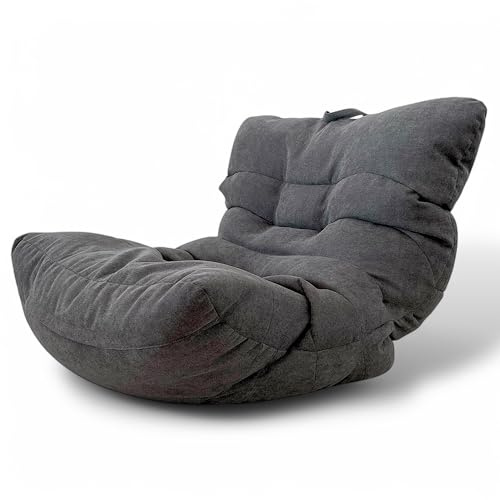 Aiire Relaxo Sitzsack XXL für Kuschelecke - Bean Bag Design mit Füllung - Riesen Sitzsäcke Erwachsene, Sitz Sack Flauschig - Bodenkissen Grob, Bodenstuhl, Bodensessel Grau