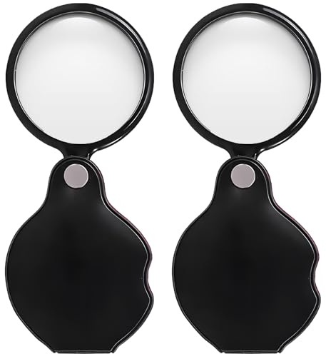 2 Piezas Lupa de Bolsillo 20x Aumentos, Lupa Pequeña Plegable y Giratoria como Lupa de Lectura, Lupa Mini Práctica para Libros, Periódicos, Mapas y Reparaciones (Negro)
