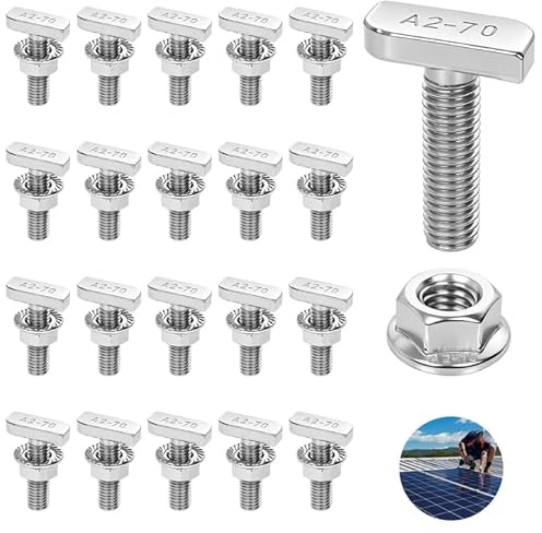 Viti a testa martello M8, 20 pezzi, in acciaio inox M 8 x 30 mm, viti e dadi flangiati M8, viti M8, in acciaio inox, set per binari di montaggio solare PV per serre e montaggio fotovoltaico (M8 x 30